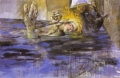 Über das Leben im Wasser, 1981/1982, Eitempera und Öl auf Leinwand, 195 x 295 cm