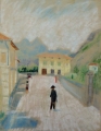 Straße in Torbole, Gardasee, 1946, Pastell auf Papier, 48 x 38 cm