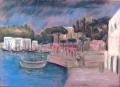 Porto d’Ischia (Nächtlicher Hafen), 1950, Pastell auf Papier, 36 x 49 cm