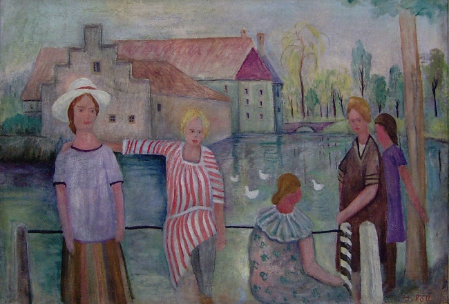 Girl at the castle pond (Mädchen am Gartenteich), 1930, oil on canvas, 47,5 x 66,5 cm