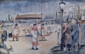 Procession at the Rhine, Düsseldorf (Prozession am Rhein, Düsseldorf), 1924, watercolor and pen on paper, 28 x 44 cm