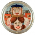 Sailor with Girl (MS Eva), 1972, oil and acrylic on round cardboard cover, diameter: 22,5 cm