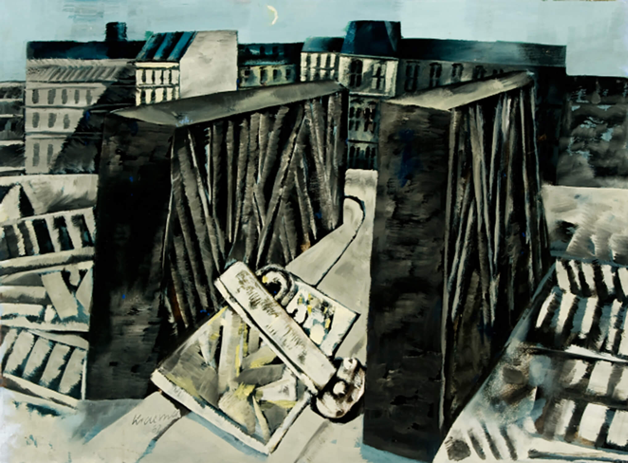 Dieter Kraemer - Langenscheidtbrücke in Berlin-Schöneberg, 1962, Öl auf Leinwand, 48,4 x 65,3 cm_web