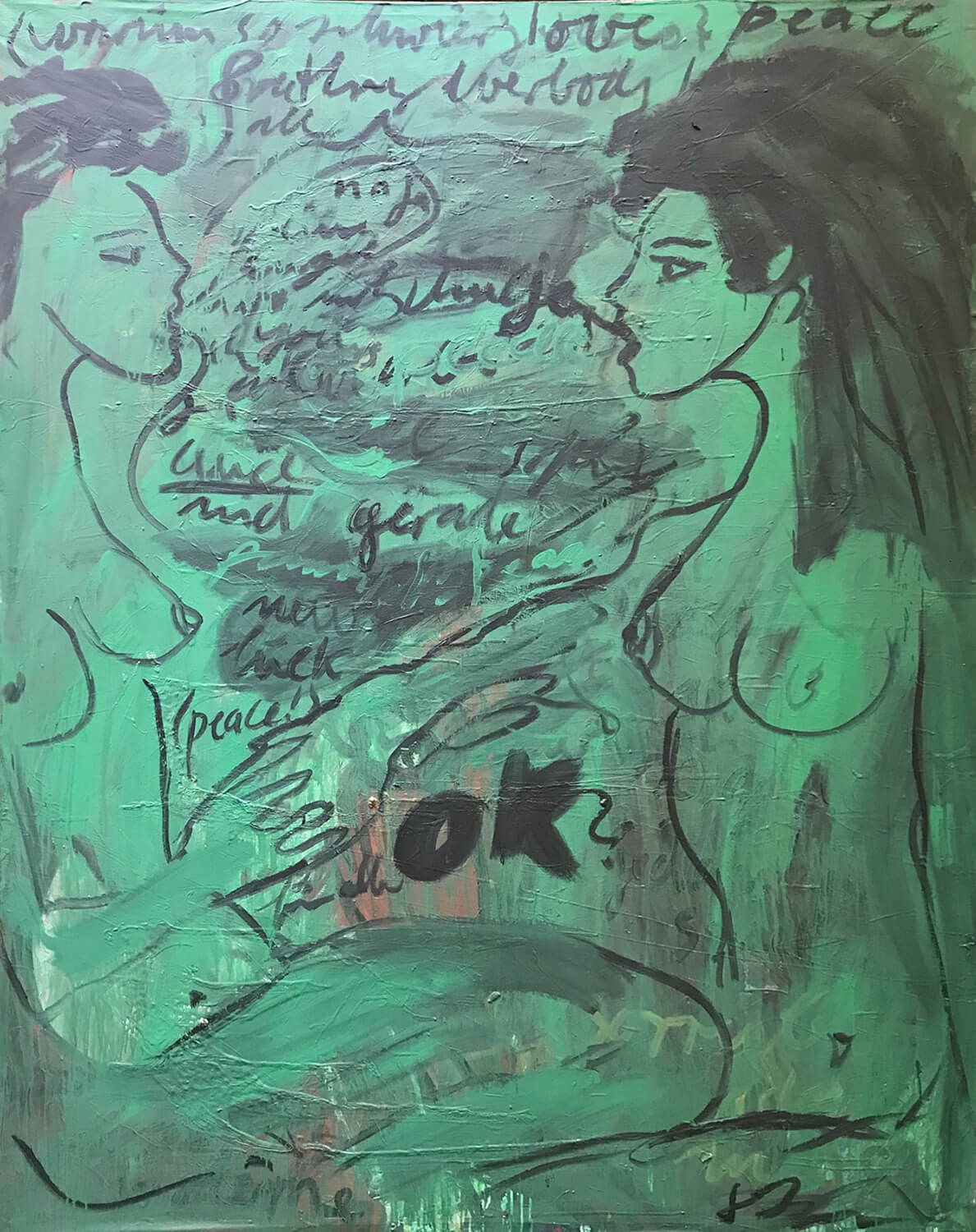 Andreas Kaps, Frauen in Männerberufen, 1986, Dispersionsfarbe auf Nessel, 200 x 160 cm