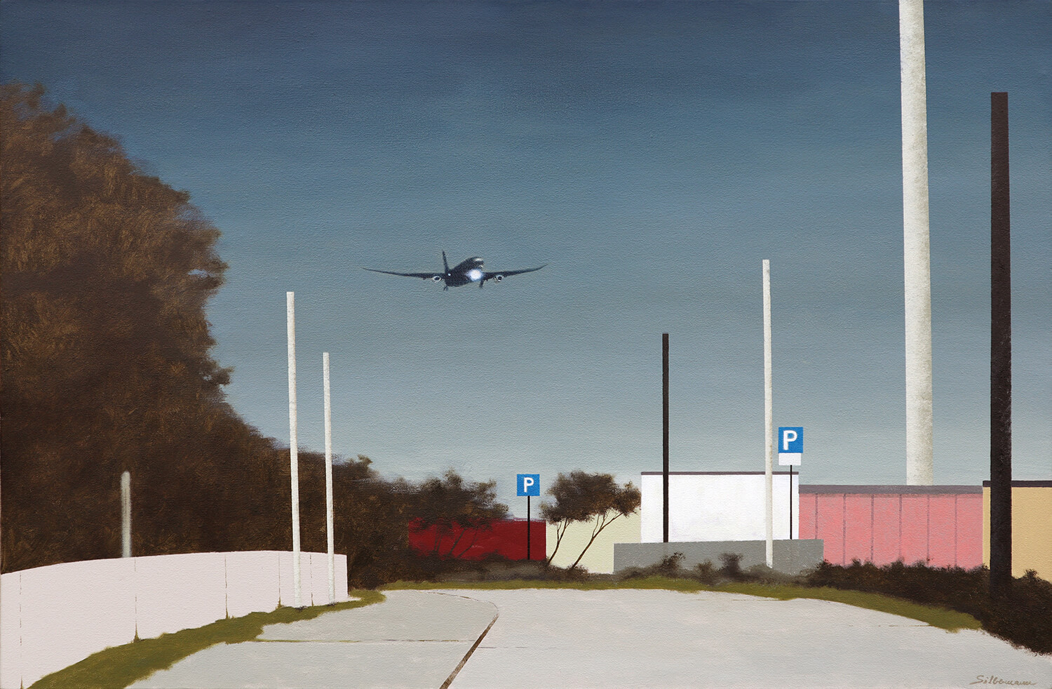 Andreas Silbermann, Airport, 2022, Öl auf Leinwand auf Holz, 49,5 x 75 cm