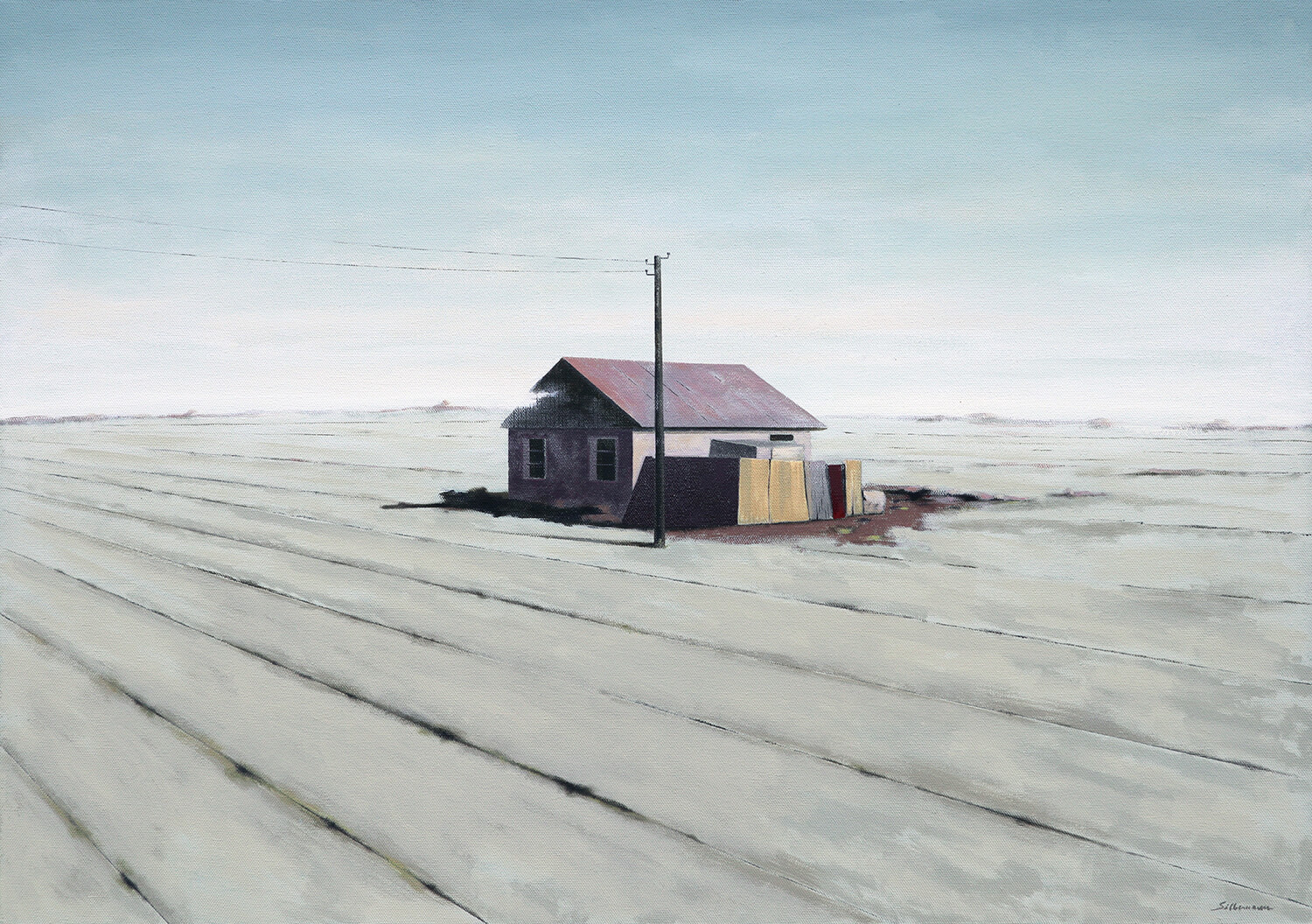 Andreas Silbermann, Haus am See, 2022, Öl auf Leinwand auf Holz, 67 x 94 cm