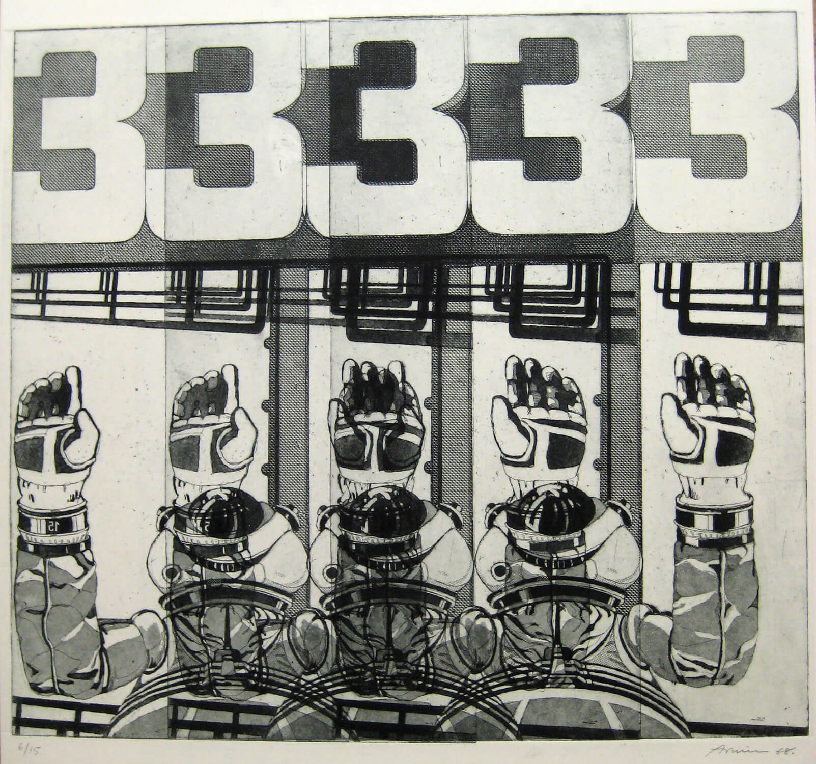 Bettina von Arnim, three, 1968, Radierung, Auflage: 15. 34,5 x 38,5 cm (nur als Mappe mit 5 Radierungen)