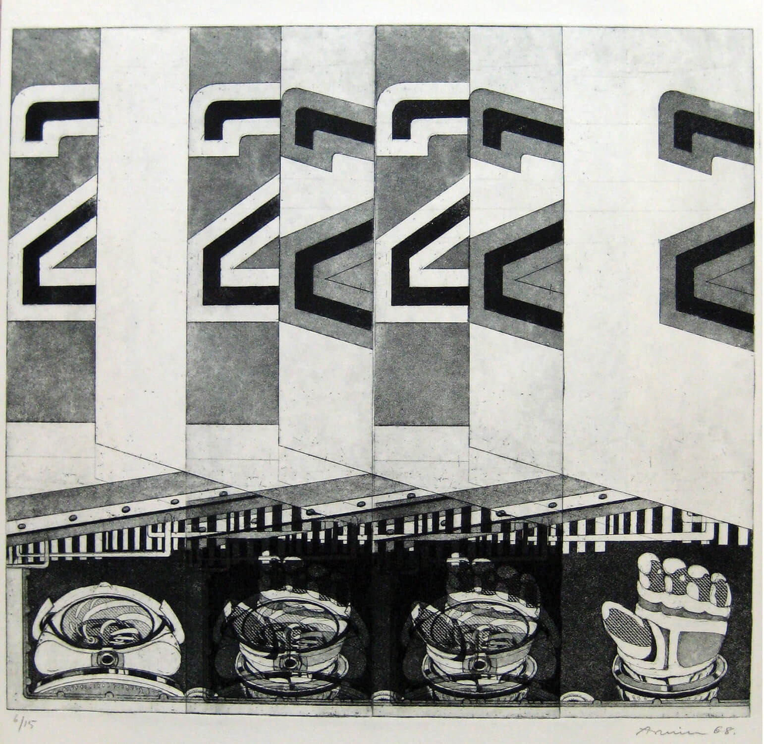 Bettina von Arnim, two, 1968, Radierung, Auflage: 15, 34,5 x 38,5 cm (nur als Mappe mit 5 Radierungen)