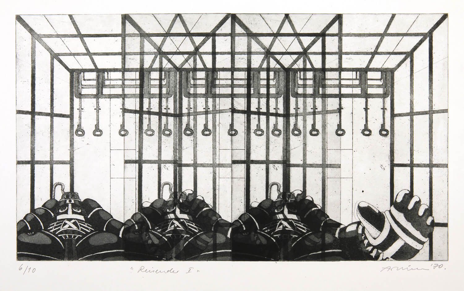 Bettina von Arnim, Reisende I, 1970, Radierung, Auflage: 10, 22,5 x39,5 cm (nur als Mappe mit 4 Radierungen)