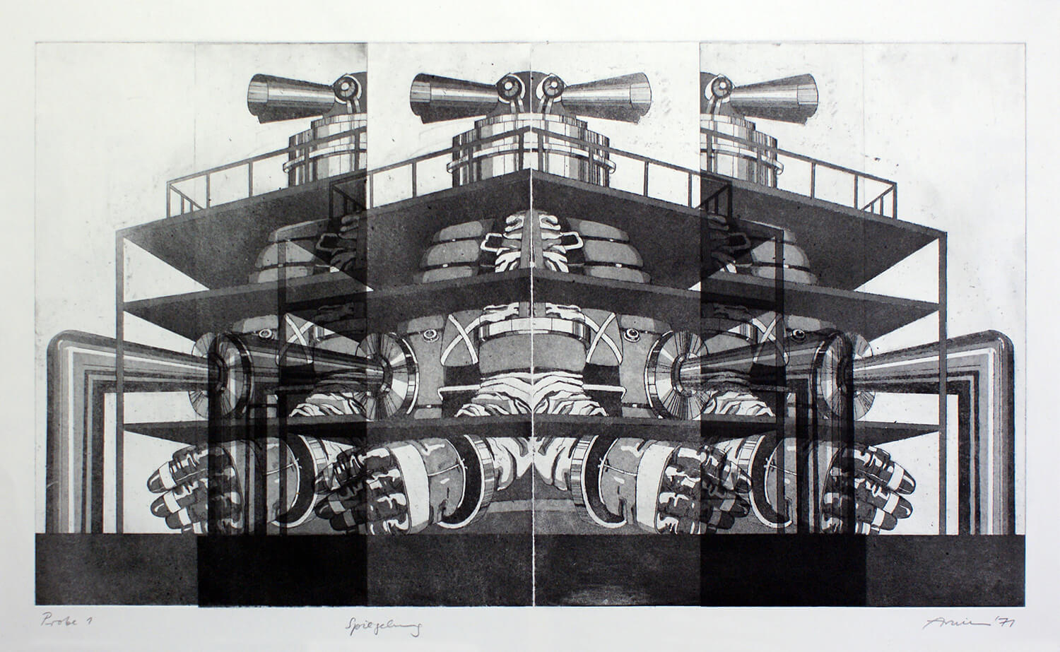 Bettina von Arnim, Spiegelung, 1971, Radierung, Probe 1, Bild: 33 x 59 cm, Blatt: 60 x 80 cm