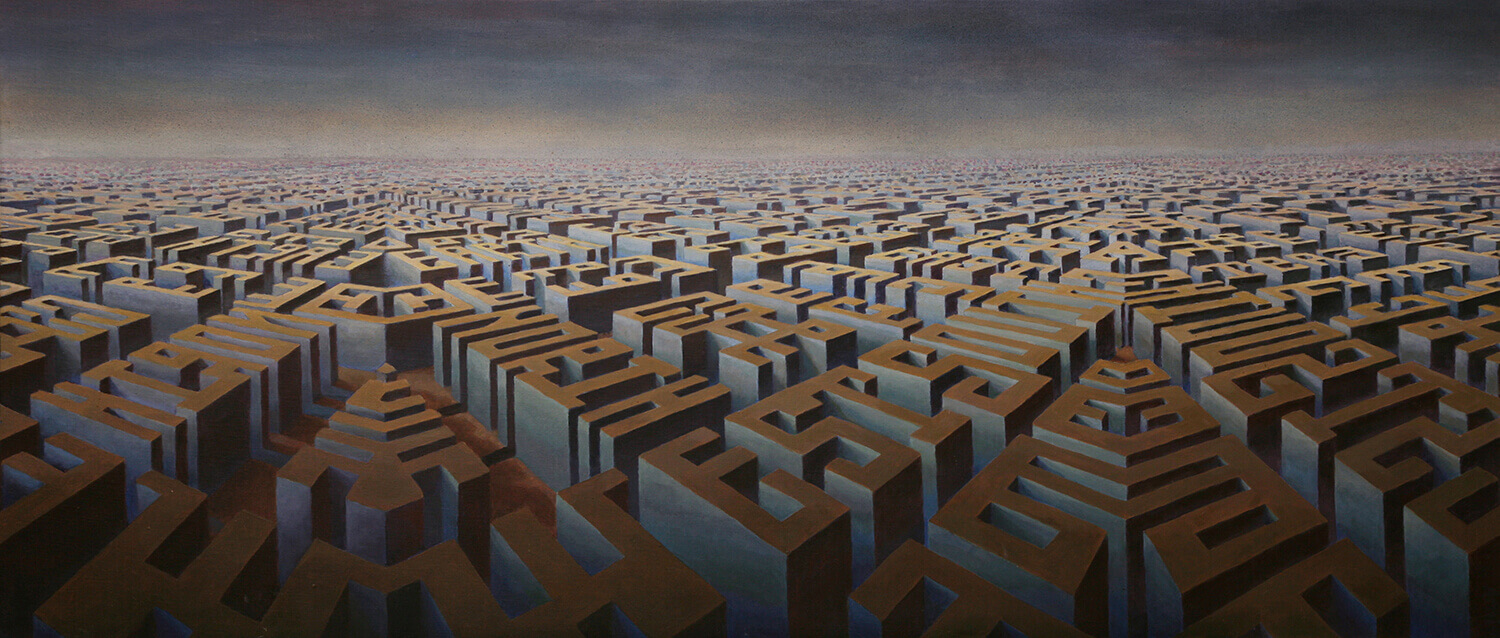 Bettina von Arnim, Sea of Cities, 1997, oil on canvas, 65 x 150 cm