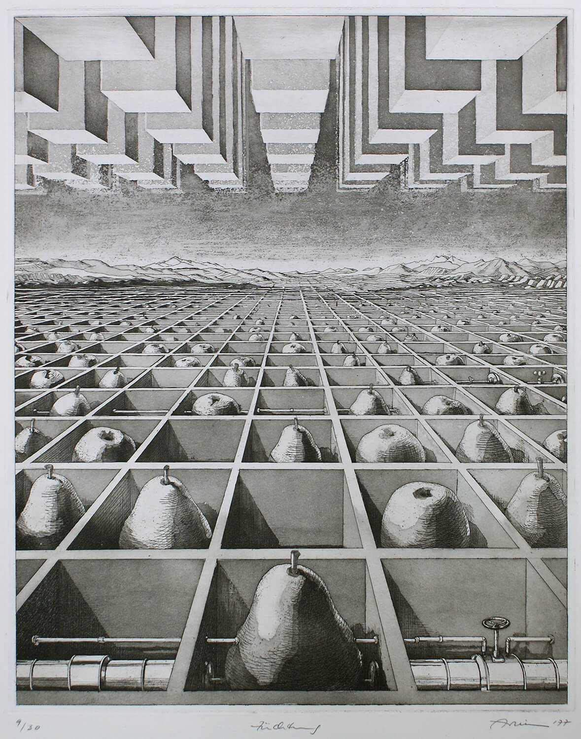 Bettina von Arnim, Züchtung, 1977, Radierung, Auflage: 30, Bild: 48,5 x 38,5 cm, Blatt: 67,5 x 52 cm