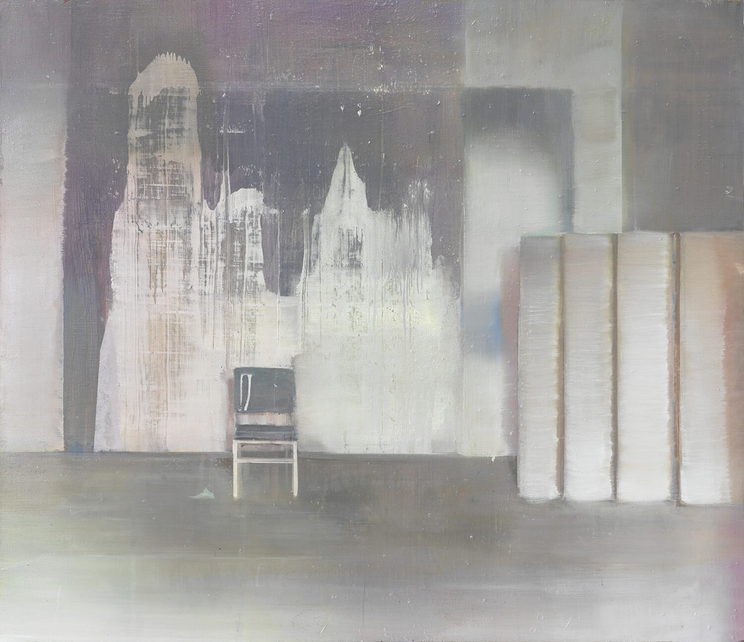 Eric Keller, Kulturhaus 6, 2023, Öl auf Holz, 94 x 110 cm