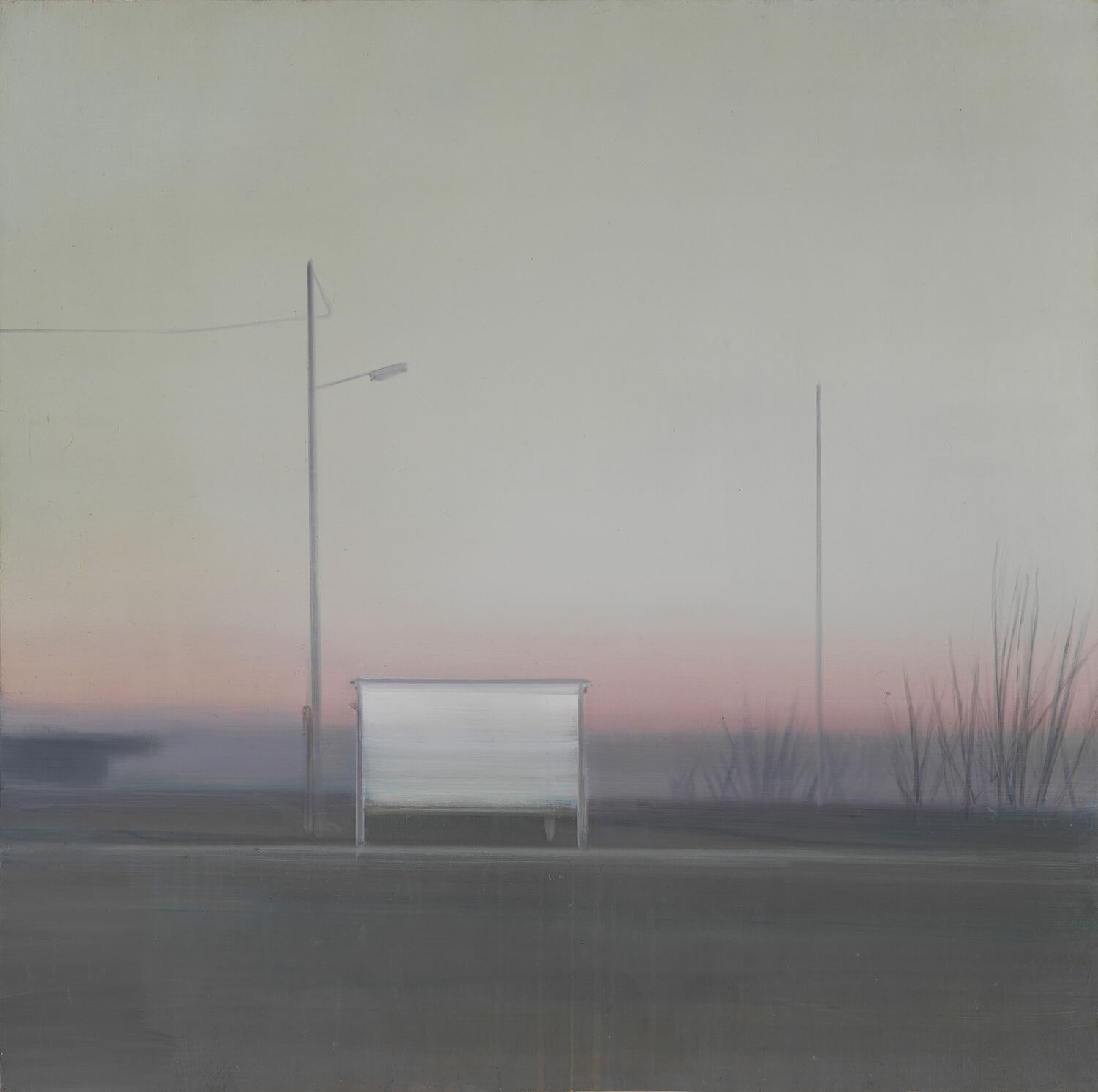 Eric Keller, Parkplatz, 2020, Öl auf Holz, 100 x 100 cm