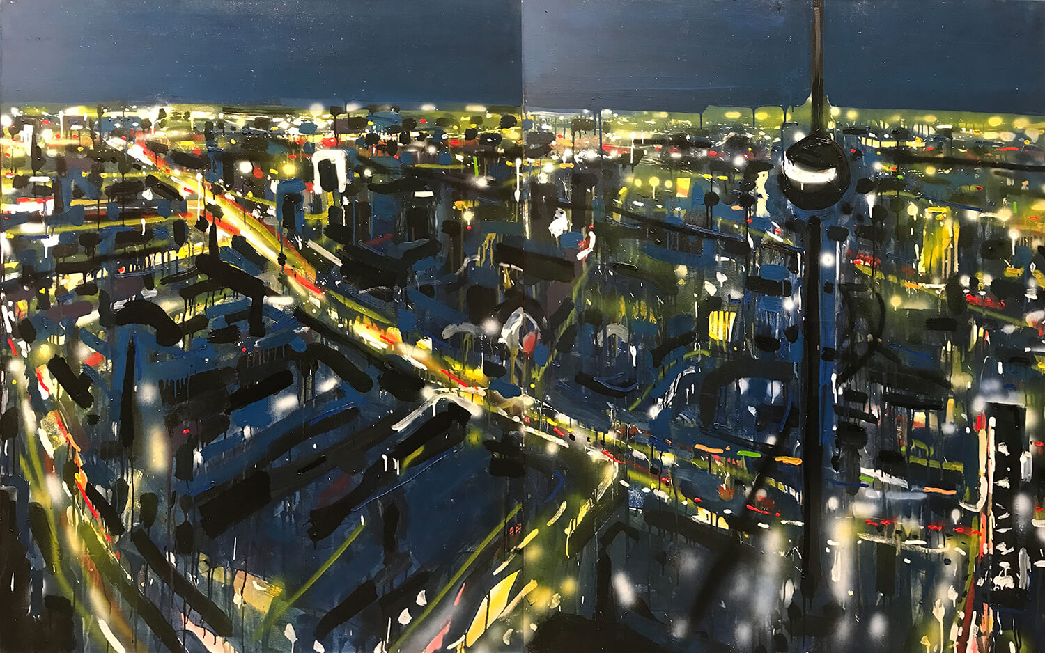 Franziskus Wendels, Berlin Flyover, 1996/1997, mixed media on canvas, 150 x 240 cm, in two parts