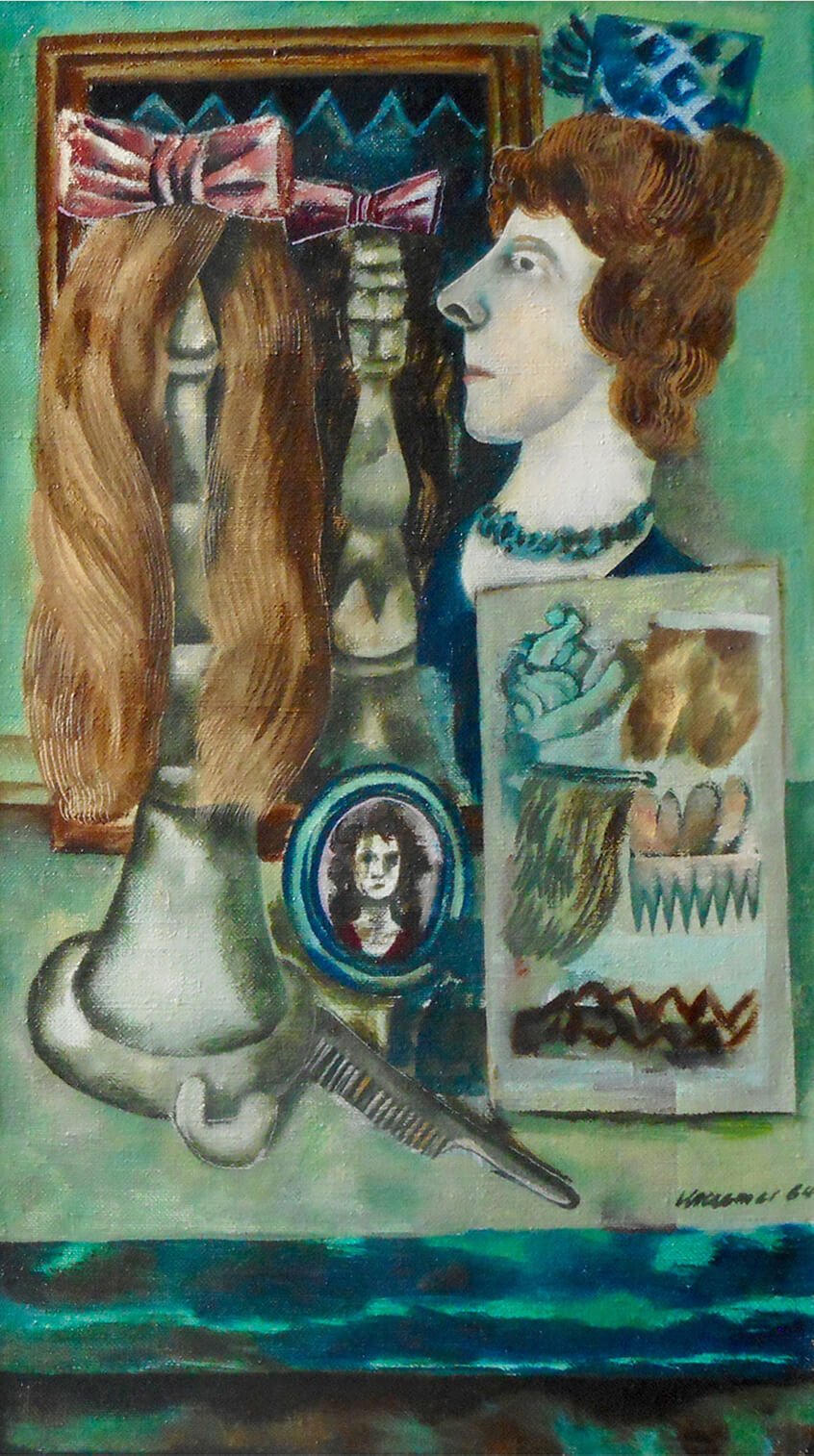 Dieter Kraemer, Hairdresser's Window, 1964, oil on canvas, 70 x 40 cm