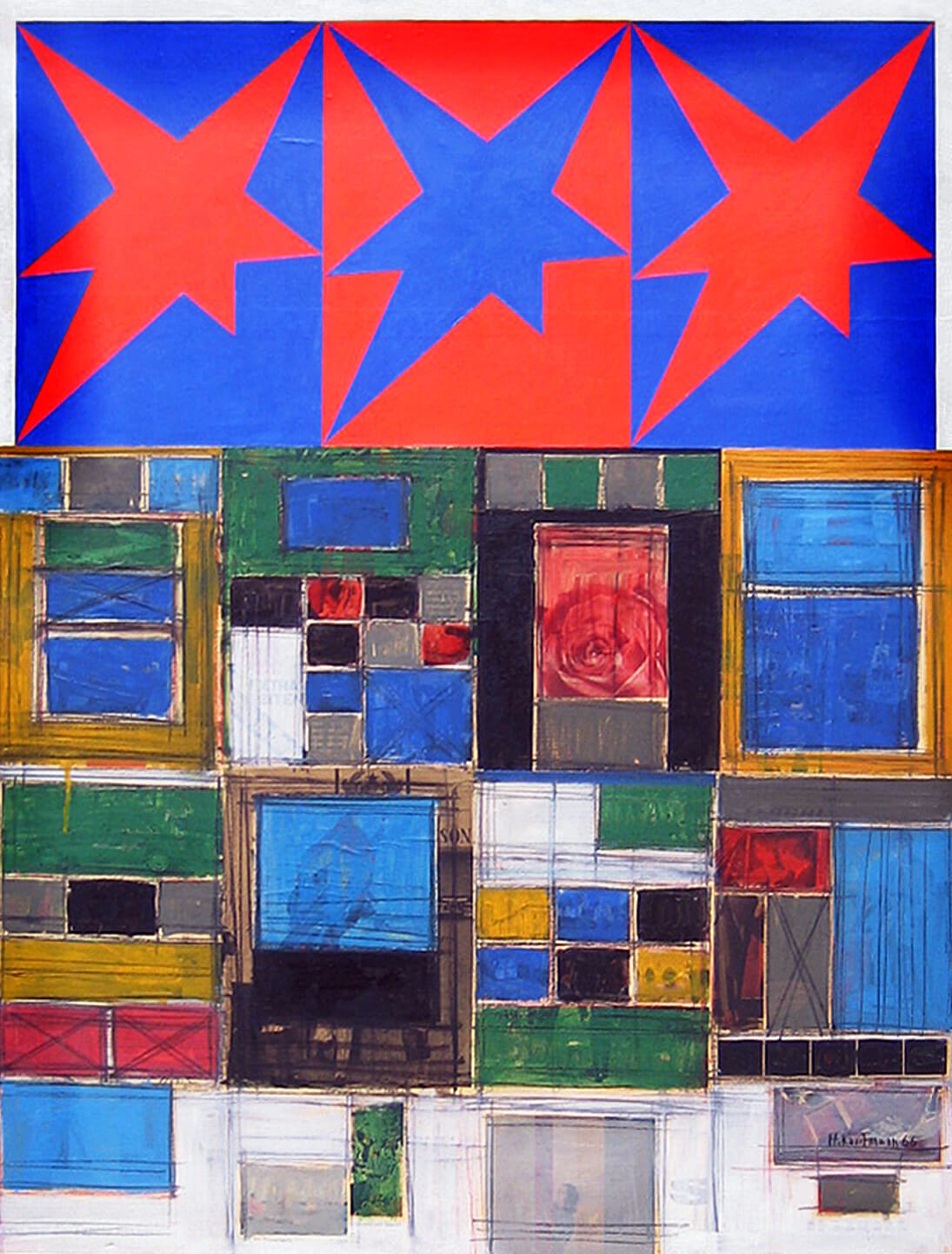Herbert Kaufmann, Three Stars III, 1966, Mischtechnik, Collage auf Leinwand, 130 x 100 cm