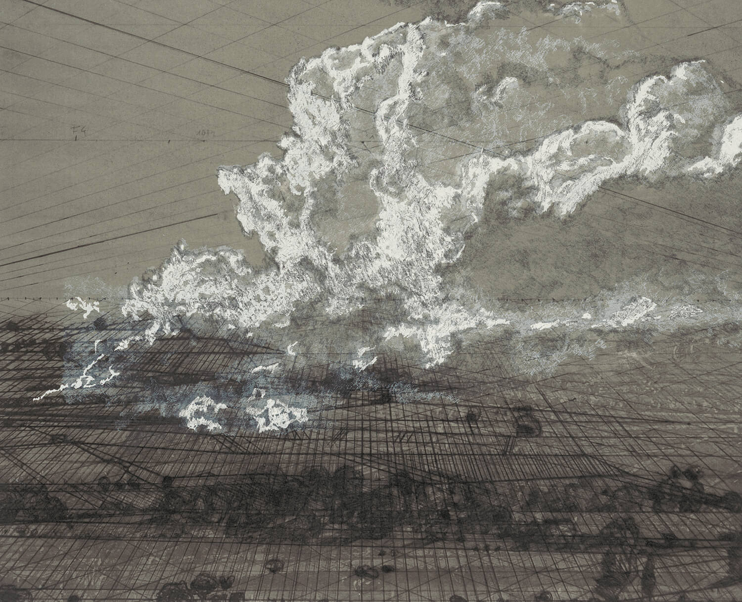 Heike Negenborn, Weiße Wolke Nr. 12, 2021, Chine Collé auf Büttenpapier, gerahmt, Unikatsgrafik, 50 x 60 cm