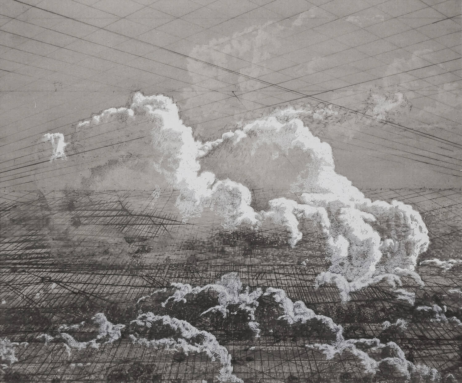 Heike Negenborn, Weiße Wolke Nr. 14, 2021, Chine Collé auf Büttenpapier, gerahmt, Unikatsgrafik, 50 x 60 cm