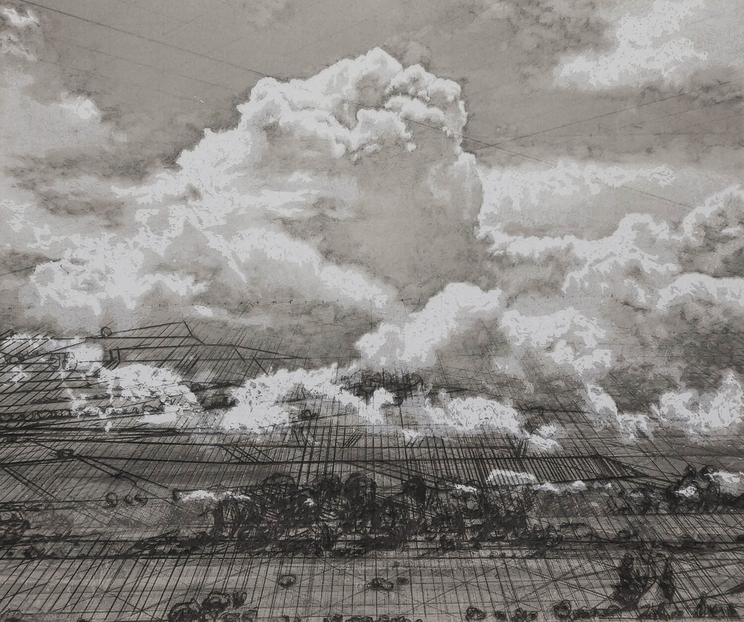 Heike Negenborn, Weiße Wolke Nr. 19, 2021, Chine Collé auf Büttenpapier, gerahmt, Unikatsgrafik, 50 x 60 cm