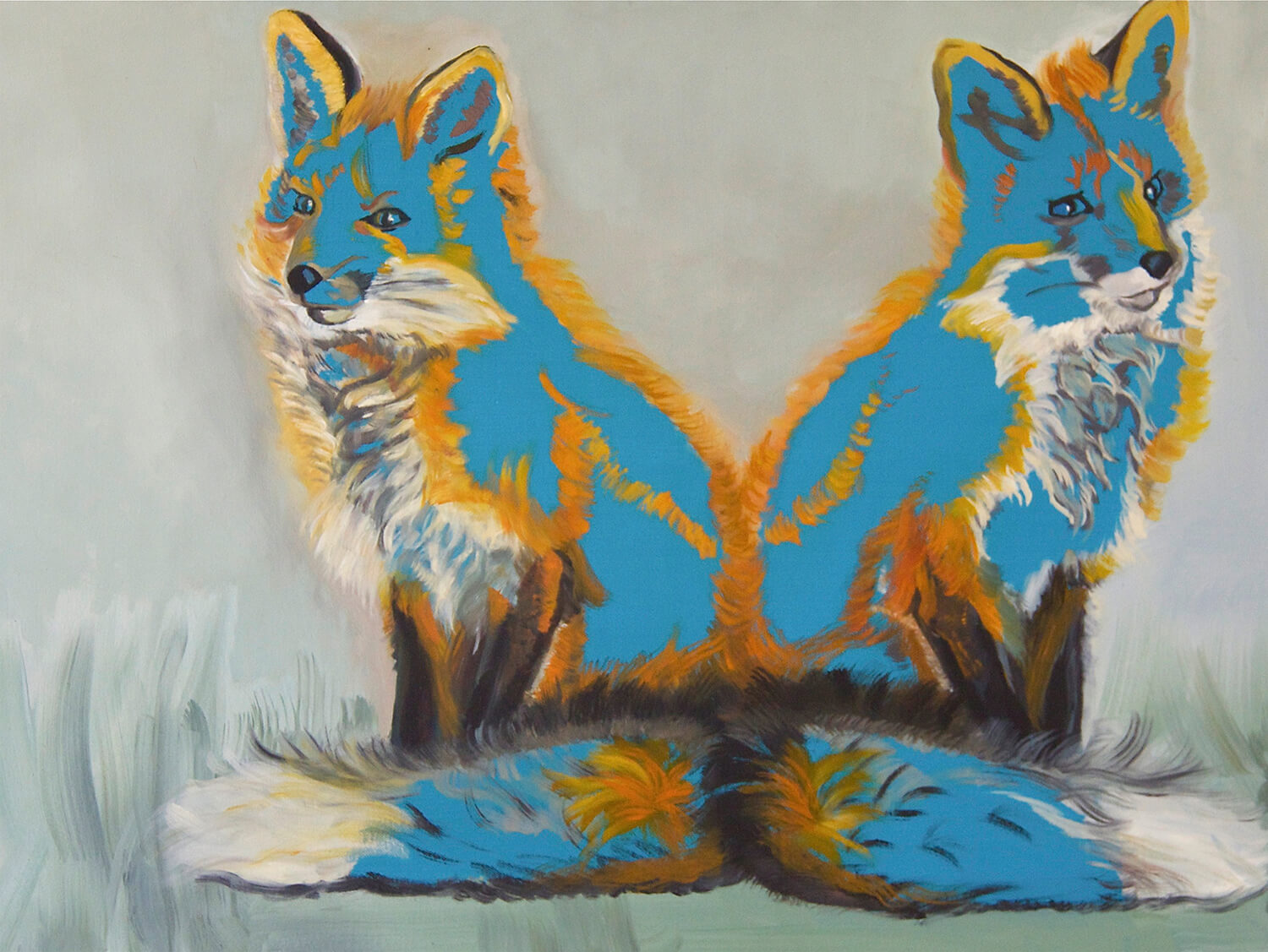 Heidrun Rueda, Janusfuchs blau, 2014, Öl auf Leinwand, 60 x 80 cm