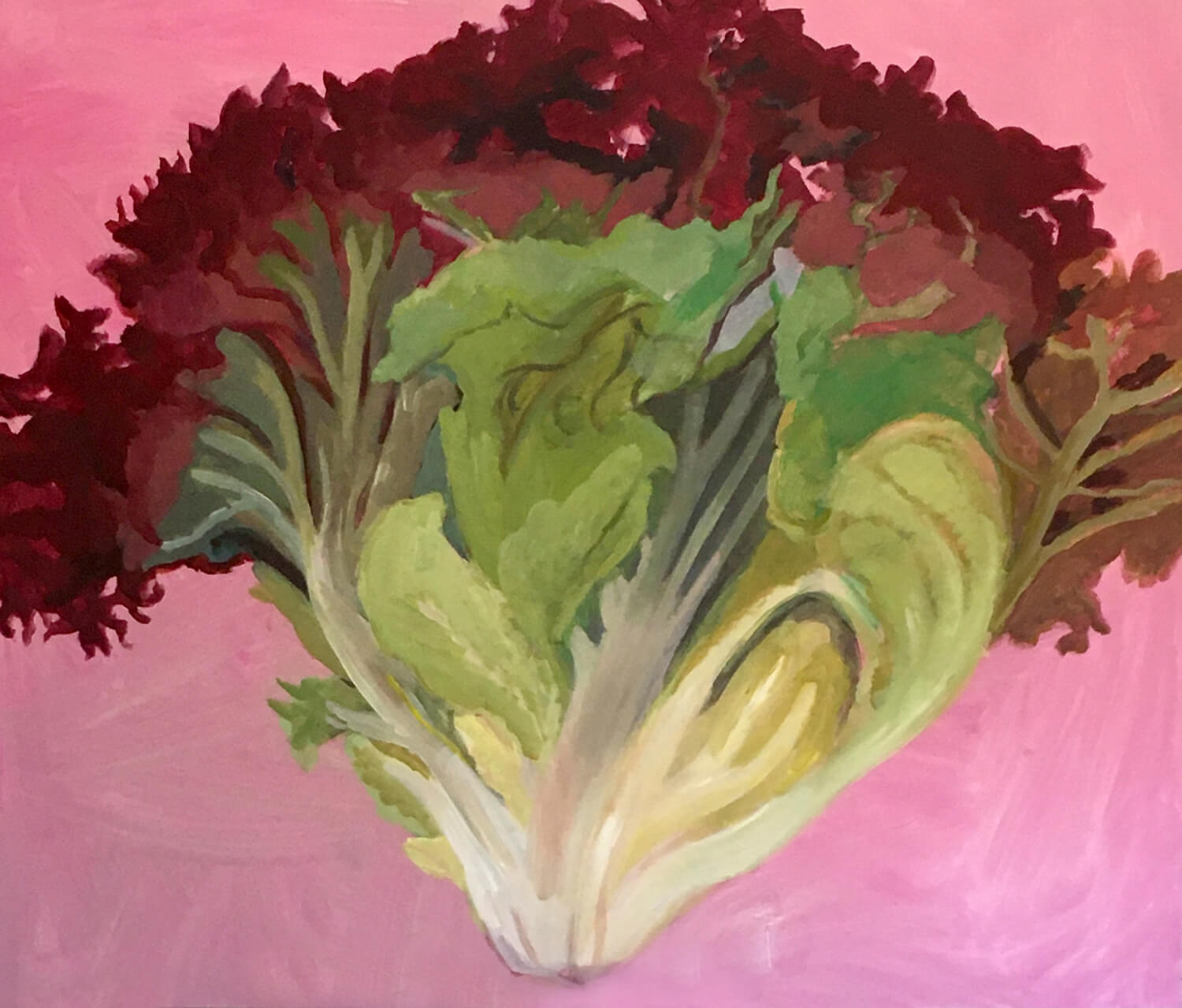 Heidrun Rueda, Stehender Salatkopf, groß, 2021, Tempera, Acrylfarbe auf Leinwand, 100 x 120 cm