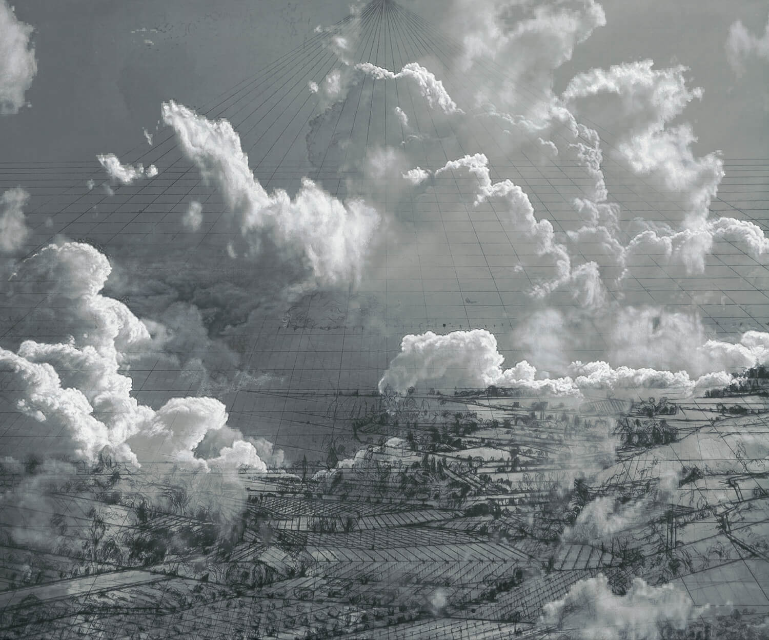 Heike Negenborn, Landschaft in Bewegung - Netscape 4.0, 2022, Acryl, Pigmenttinte, Mischtechnik auf Leinwand, 105 x 125 cm