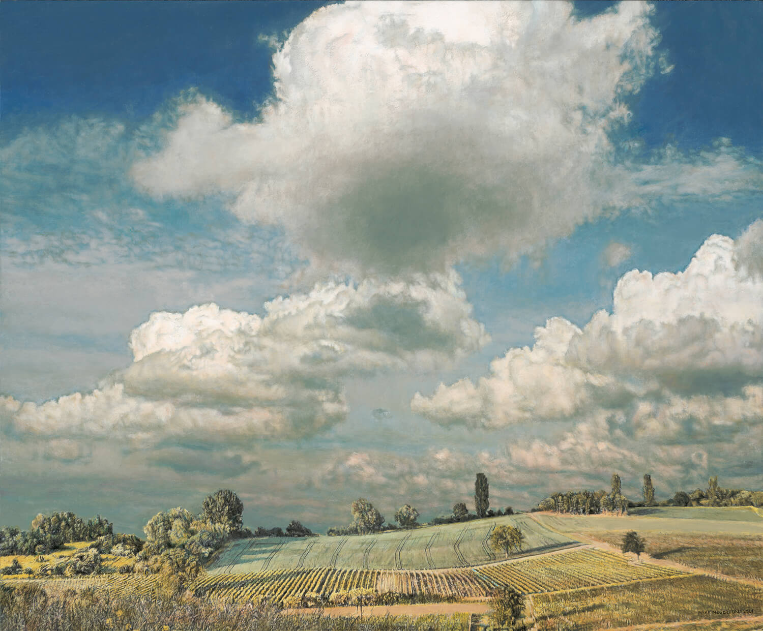 Heike Negenborn, Rheinhessische Toskana, 2021, Acryl auf Holz, 64 x 76 cm