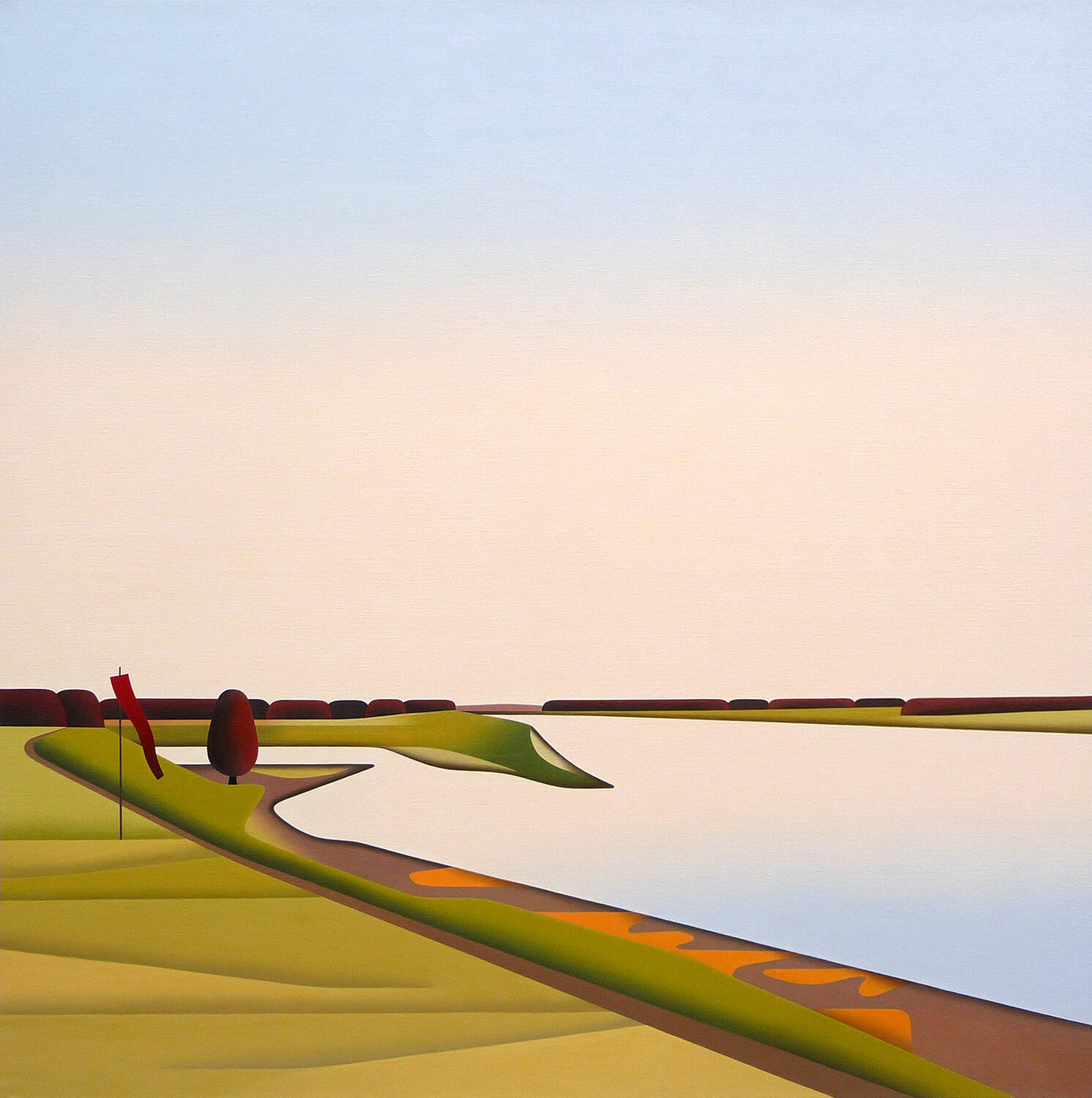 Jan Schüler, Abend am Rhein, 2024, Öl auf Leinwand, 120 x 120 cm