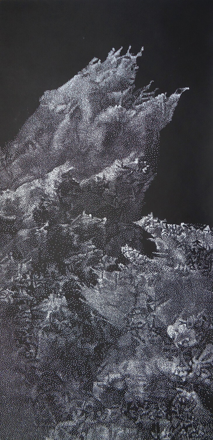 ORLANDO, Schwere See III, 2022, Linolschnitt auf Chinapapier, 85 x 45,5 cm