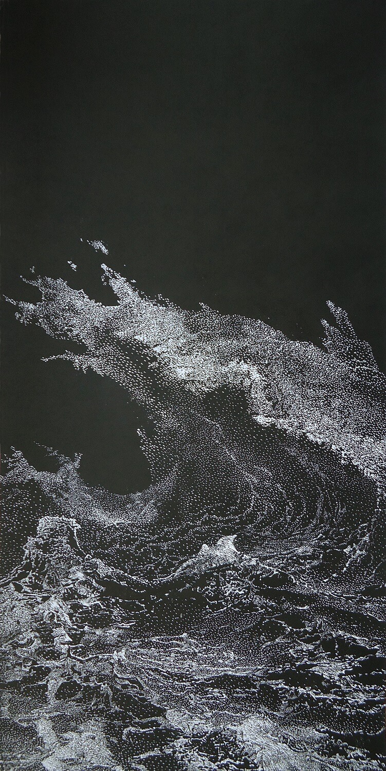 ORLANDO, Schwere See I, 2022, Linolschnitt auf Chinapapier, 85 x 45,5 cm
