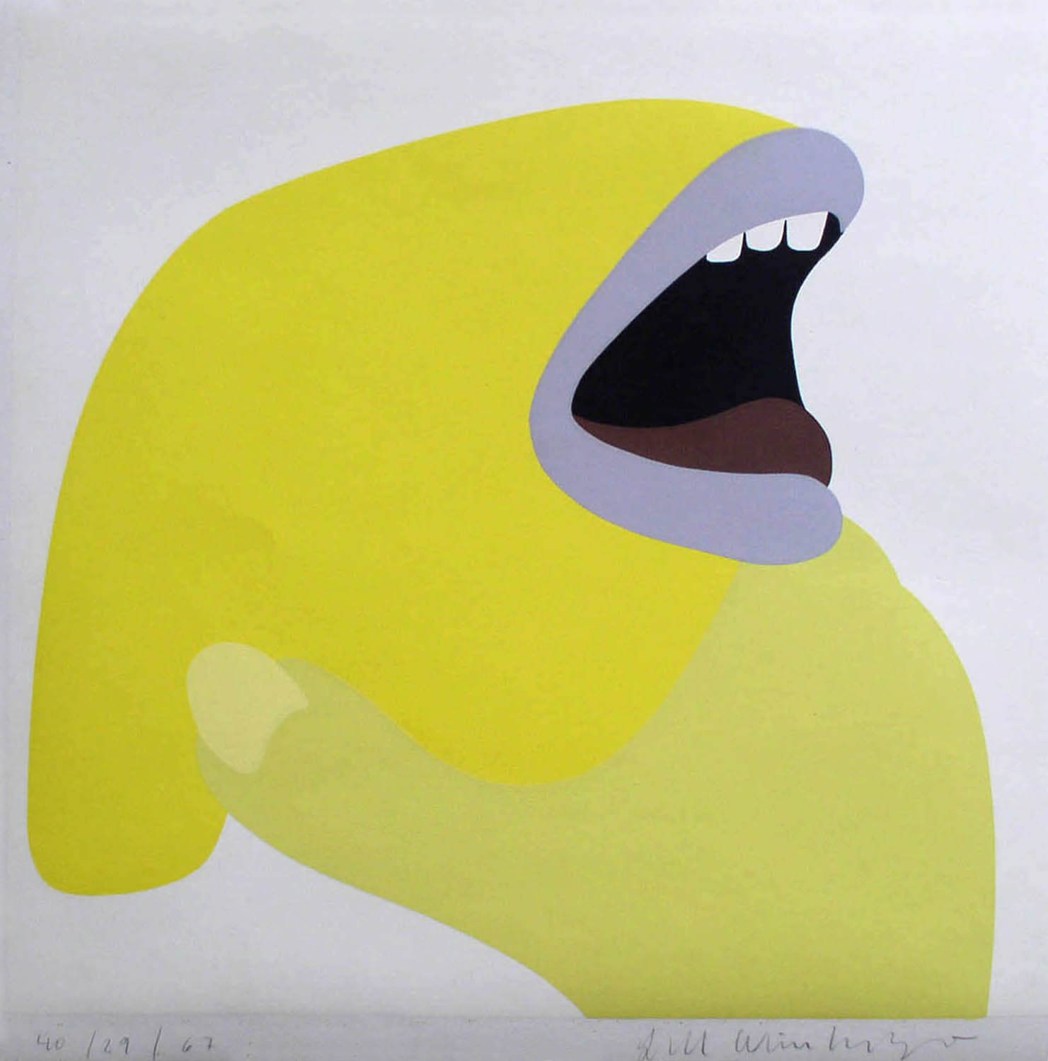 Lambert Maria Wintersberger, o. T. (Kopf, gelb), 1967, Siebdruck, Auflage: 40, 40 x 40 cm
