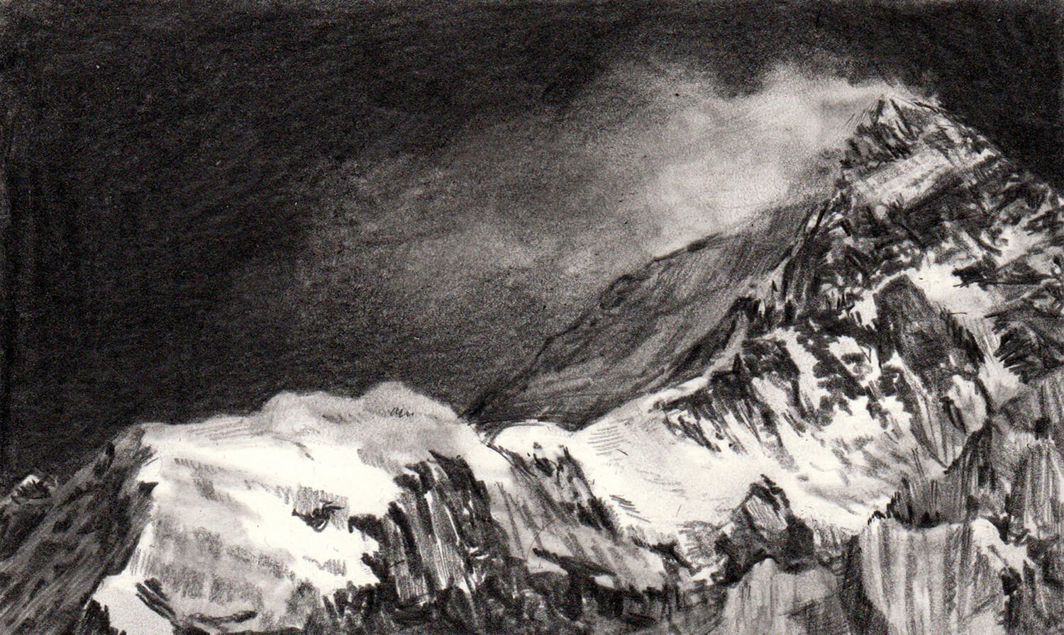 Martina Altschäfer, Mount Everest (38), 2021, graphite on cardboard, 10 x 16 cm