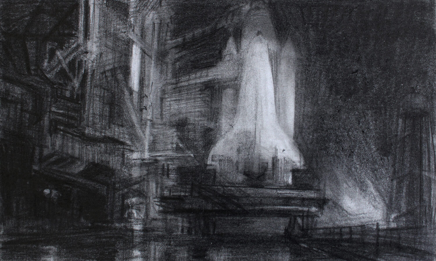 Martina Altschäfer, USA, Cape Canaveral, the final voyage STS-135 (28), 2021, graphite on cardboard, 10 x 16 cm