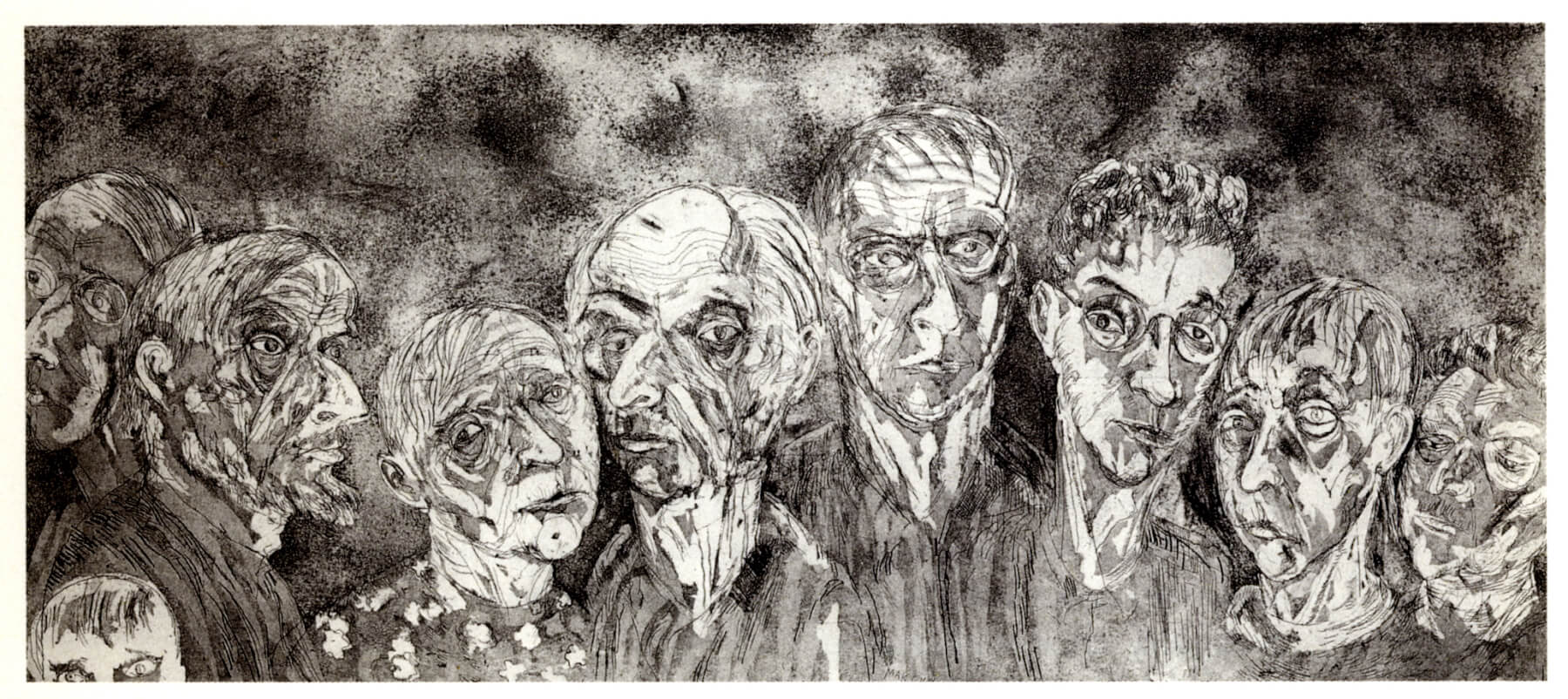 Maxim Kantor, Familie, 1997, Radierung und Aquatinta, Auflage: 50, 68,5 x 158,5 cm
