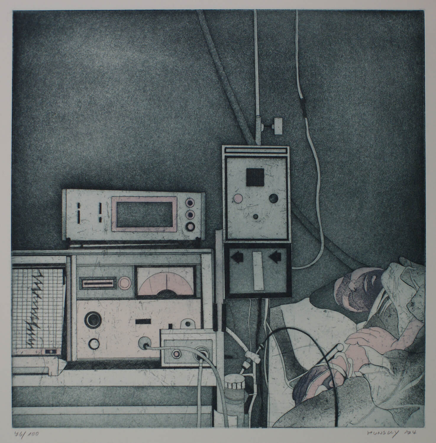 Maina-Miriam Munsky, Signale, 1974, Farbradierung, Auflage: 100, Bild: 39,5 x 39,5 cm, Blatt: 76,5 x 54 cm