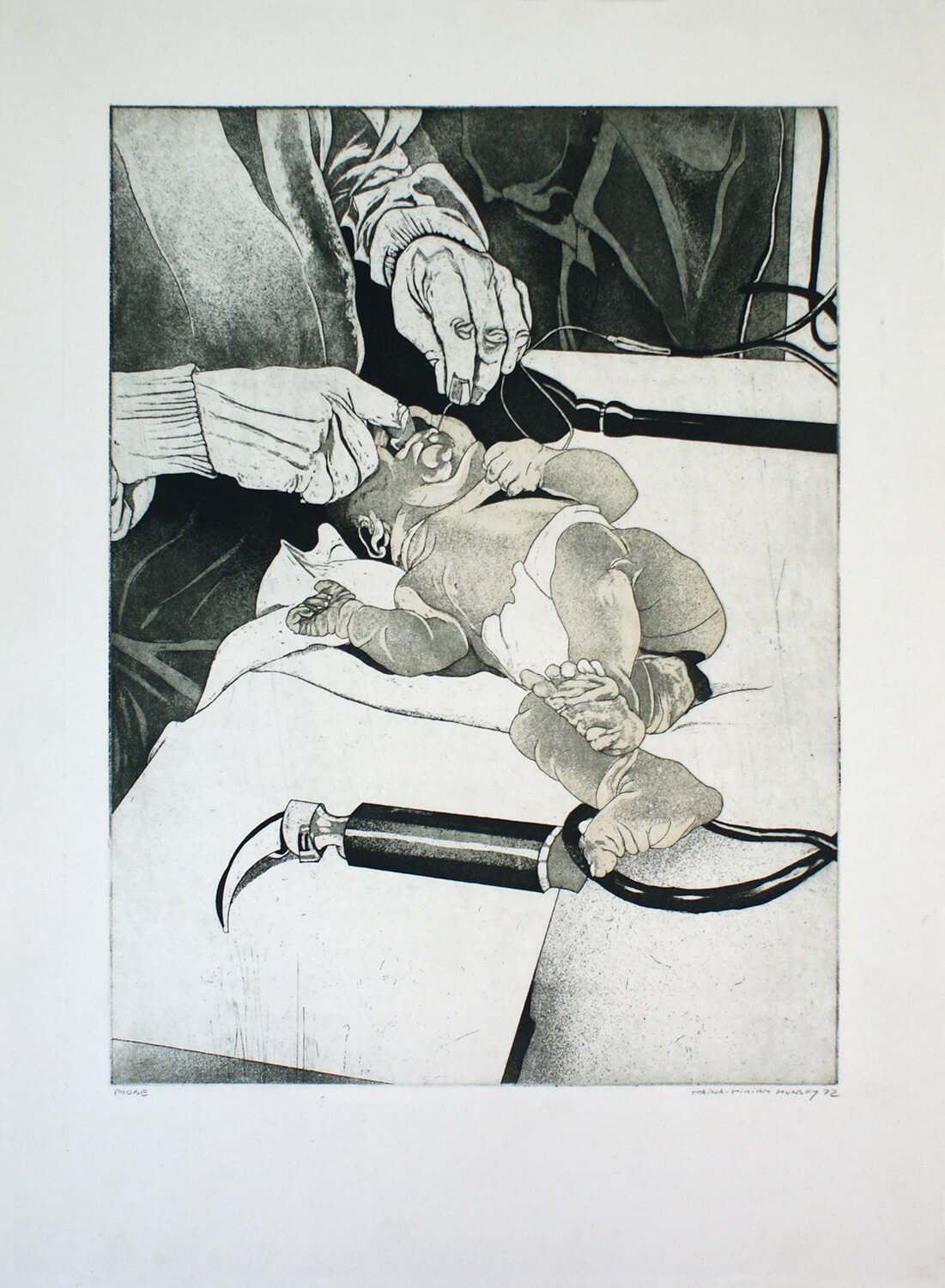 Maina-Miriam Munsky, Therapie, 1972, Farbradierung, Probe, Bild: 39,8 x 29,5 cm, Blatt: 52,5 x 38,5 cm