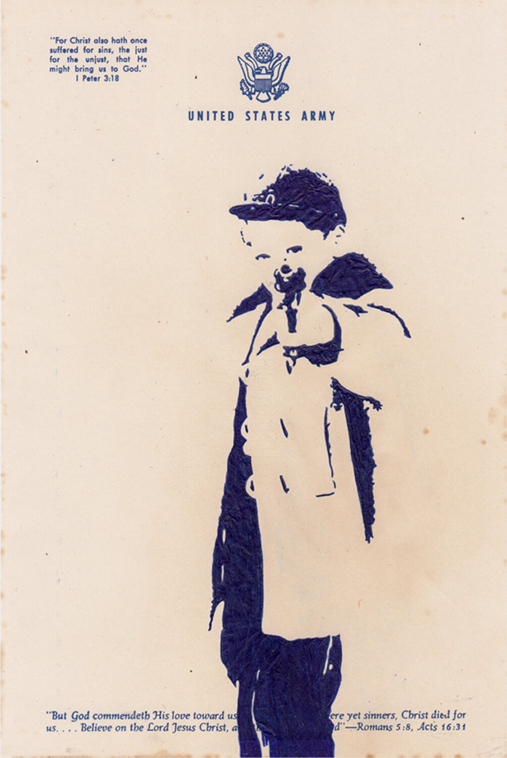 Peer Boehm, United States Army, 2021, Kugelschreiber auf bedrucktem Papier, 22,8 x 15,2 cm