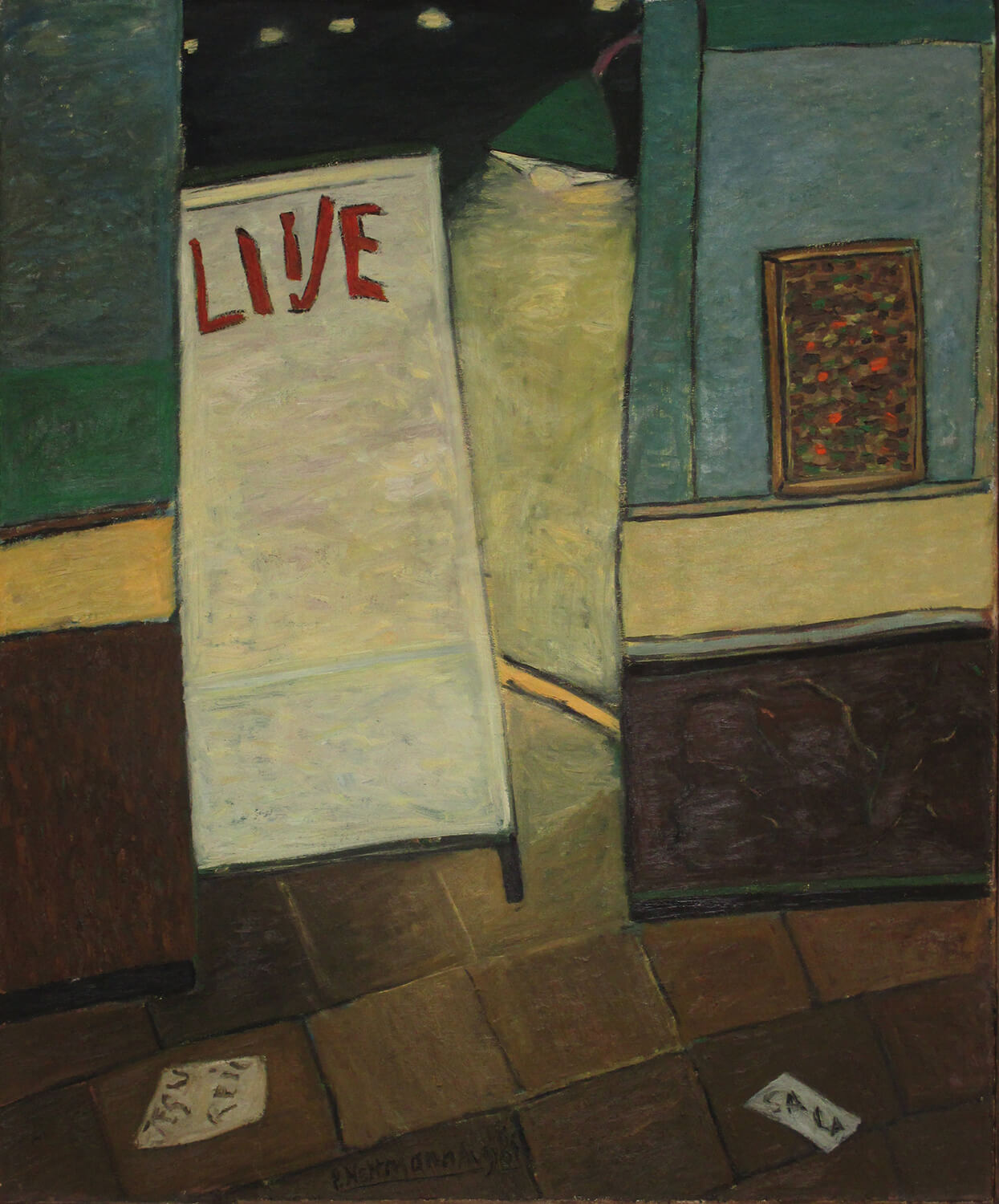 Peter Herrmann, LIVE (Eingang, Hamburg), 1984, Öl auf Leinwand, 115 x 95 cm