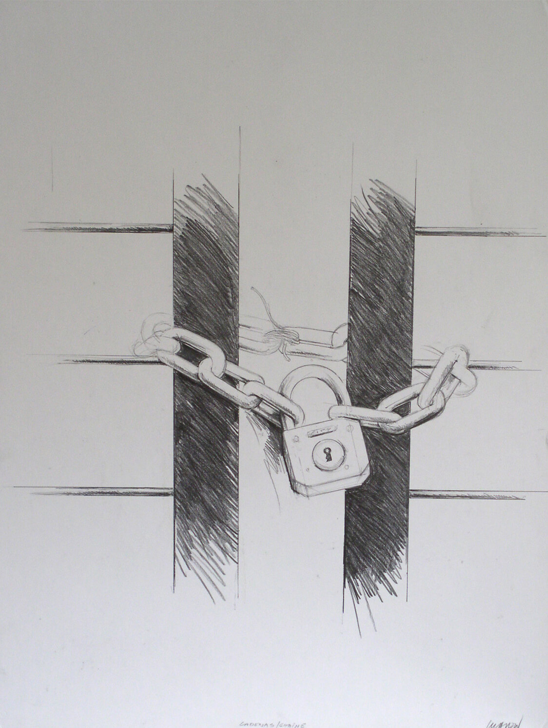Peter Klasen, Chadenas Chain, 1982, Bleistift auf Karton, 65 x 50 cm