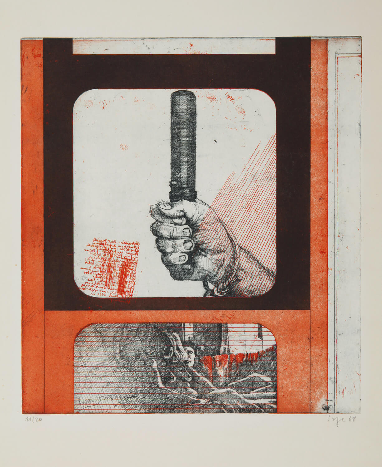 Peter Sorge, Heißer Sommer III, 1967, Farbradierung, Auflage: 20, Bild: 45 x 40 cm, Papier: 78,8 x 53,8 cm (nur zusammen mit Heißer Sommer I + II)