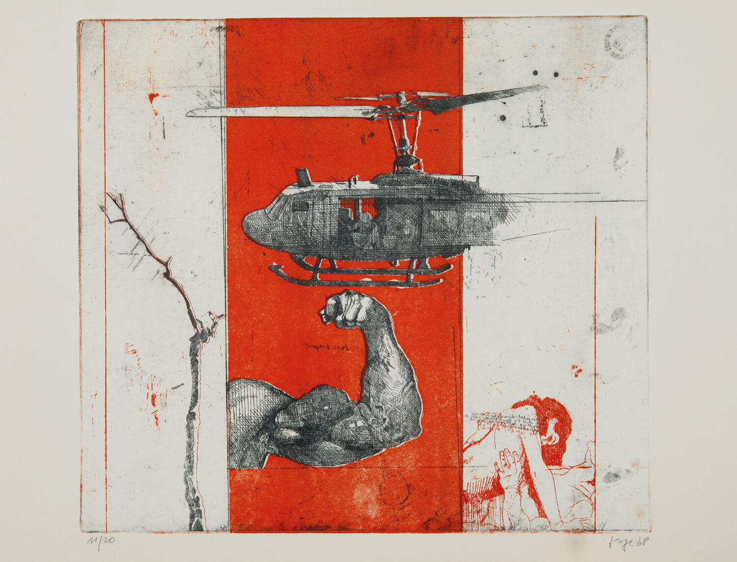 Peter Sommer, Heißer Sommer II, 1967, Farbradierung, Auflage 20, Bild: 40 x 45 cm, Blatt: 75,5 x 53,8 cm (nur zusammen mit Heißer Sommer I + III)