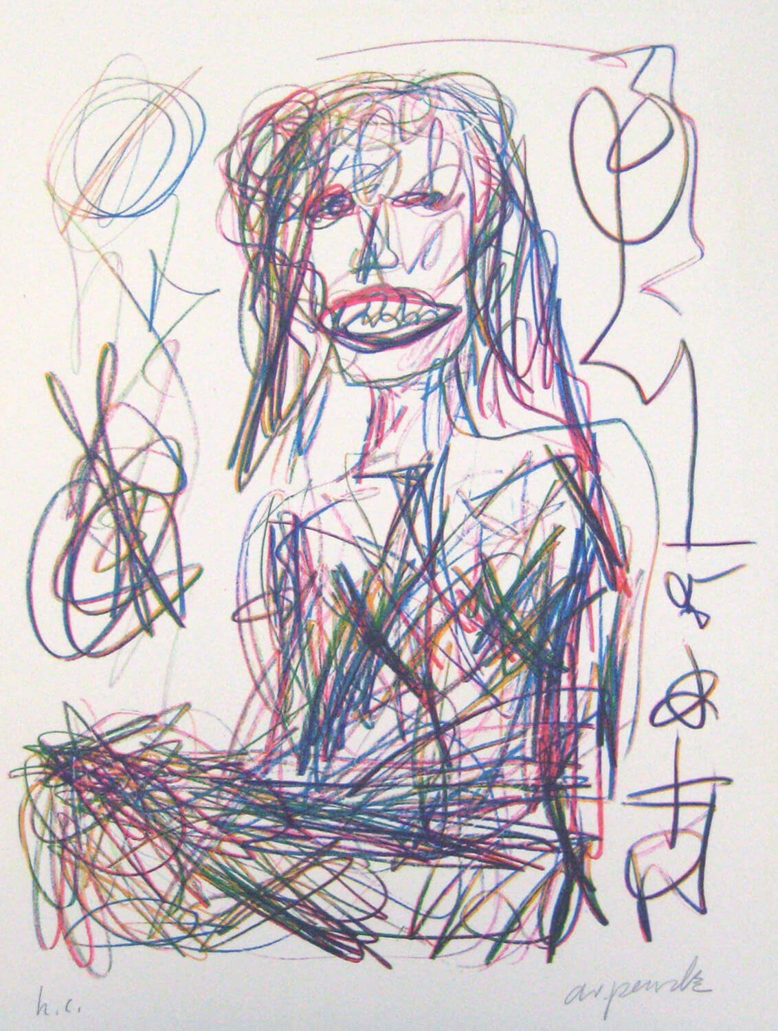 A. R. Penck, Die Journalistin, 1989, Farblithografie, h.c., 59,5 x 50 cm