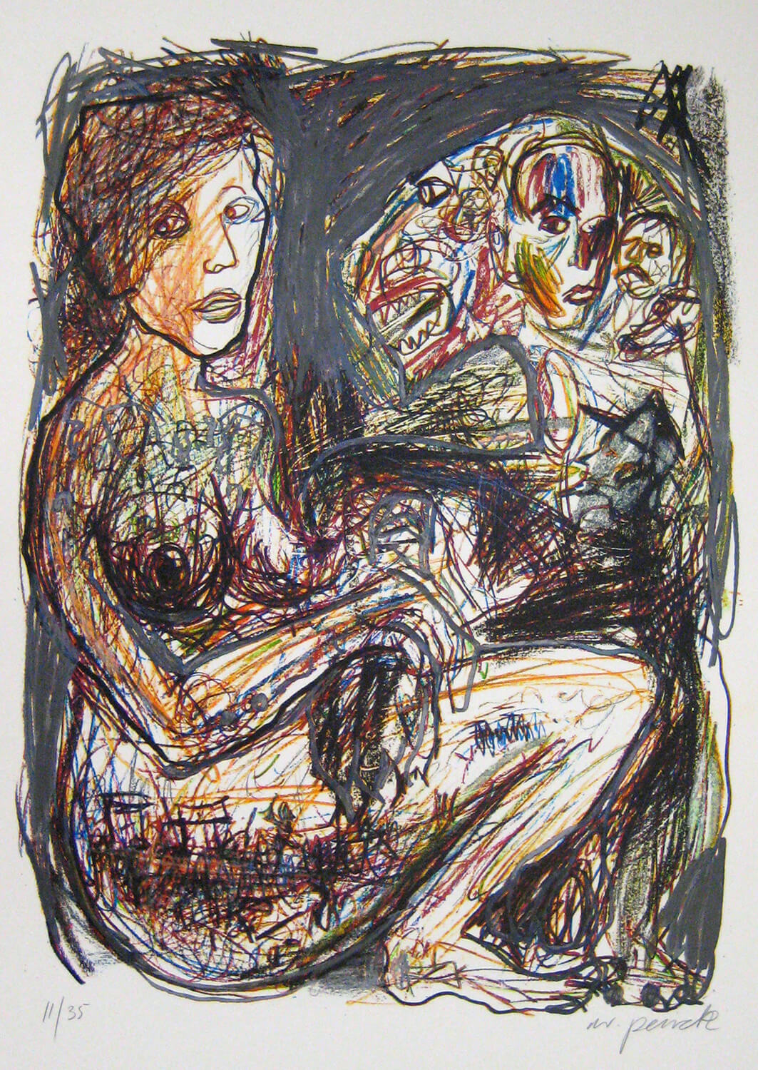 A. R. Penck, Frau mit Löwe, 1990, Farblithografie, 11/35, 100 x 70 cm