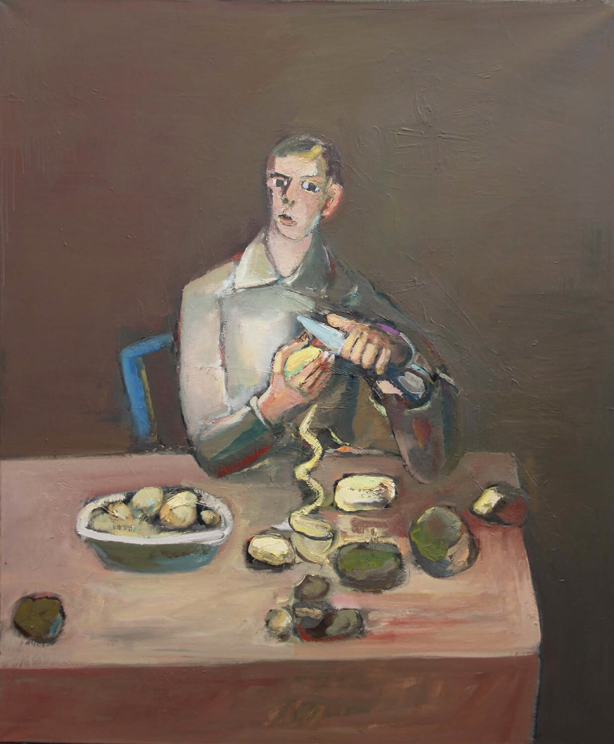 Ralf Kerbach, The Potato Peeler, 2011, oil on canvas, 170 x 140 cm