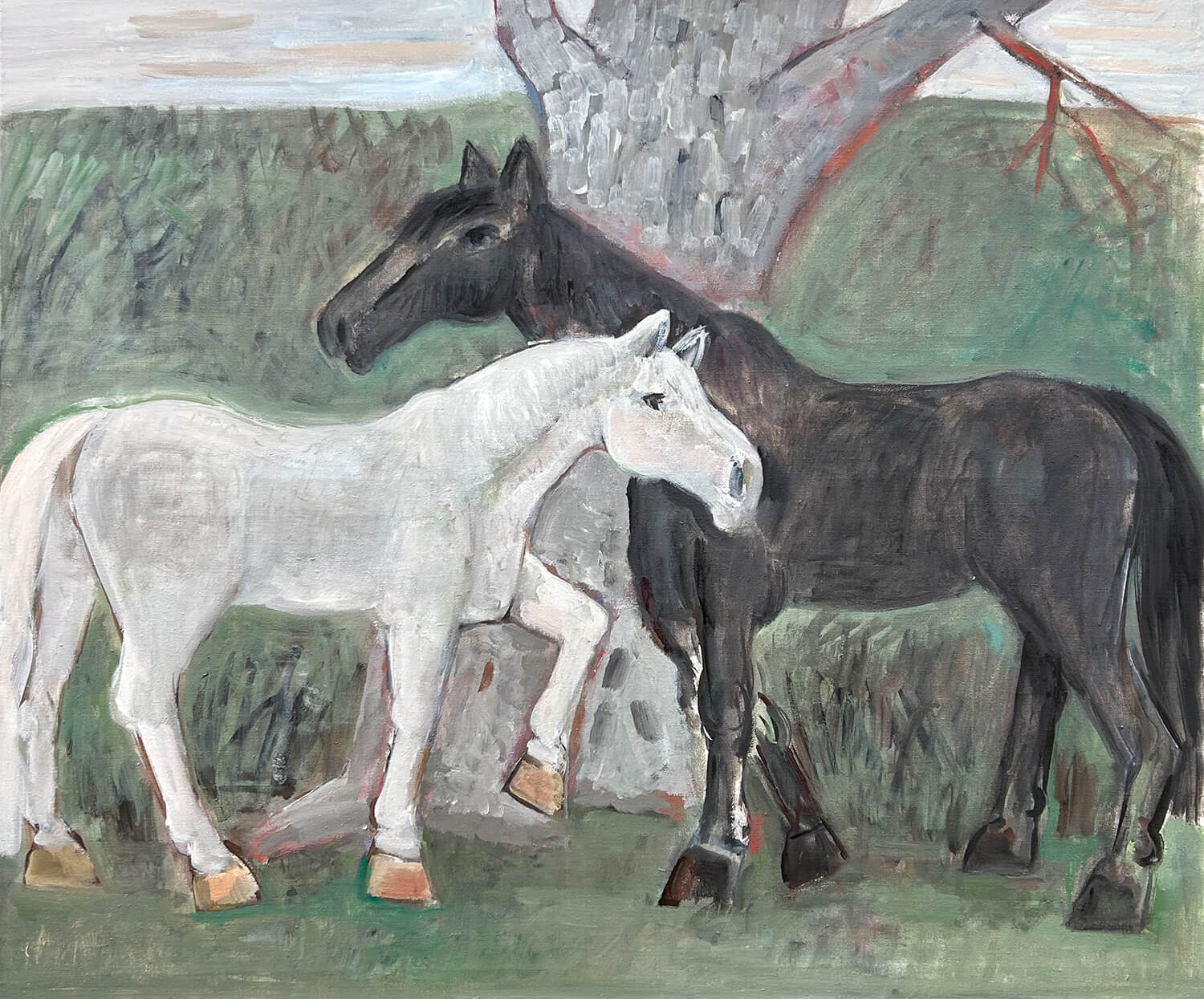 Ralf Kerbach, Zwei Pferde, 2024, Öl auf Leinwand, 105 x 125 cm