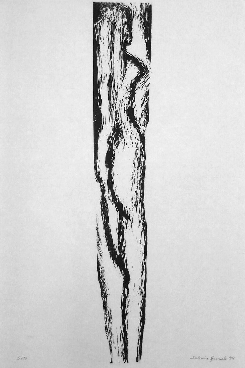 Sabina Grzimek, Anna, 1994, Holzschnitt auf Japanpapier (schwarz), Auflage: 10, 92 x 62 cm