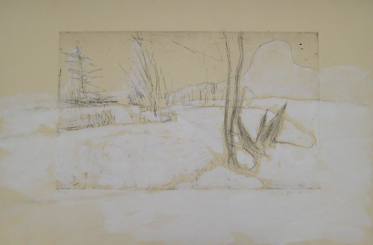 Sabina Grzimek, Snowy Spree Landscape, 1997, etching with white wash, 53 x 78.50 cm