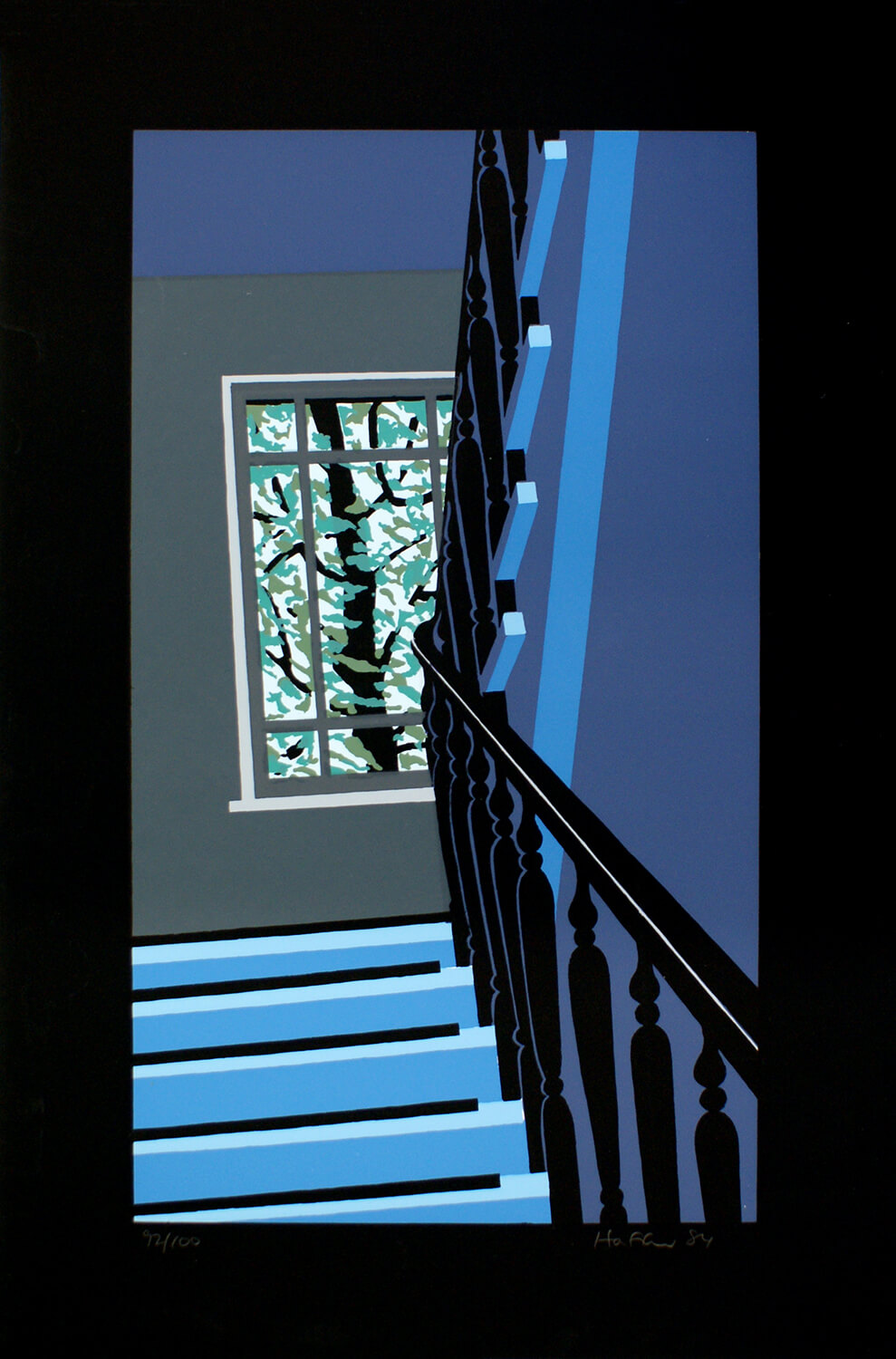 Sarah Haffner, Blaue Treppe, 1984, Siebdruck, Auflage: 100, 84,7 x 55 cm