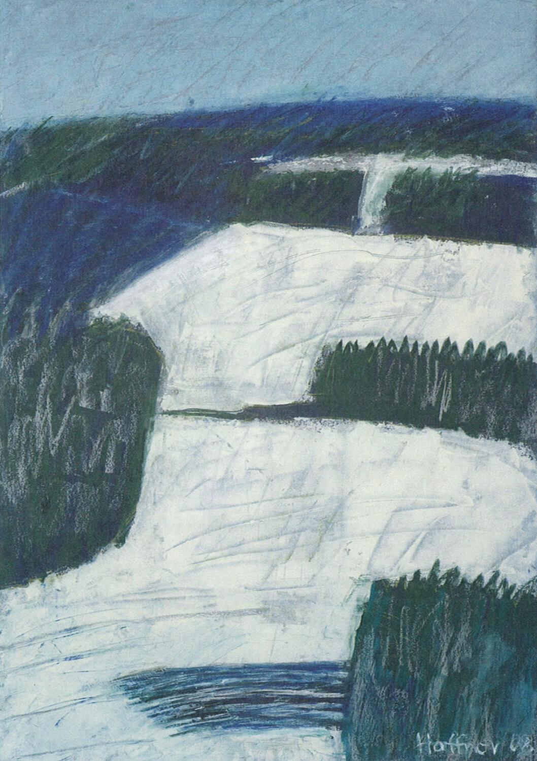Sarah Haffner, Schnee II, 2008, Tempera, Ölkreide auf Karton, 70 x 50 cm